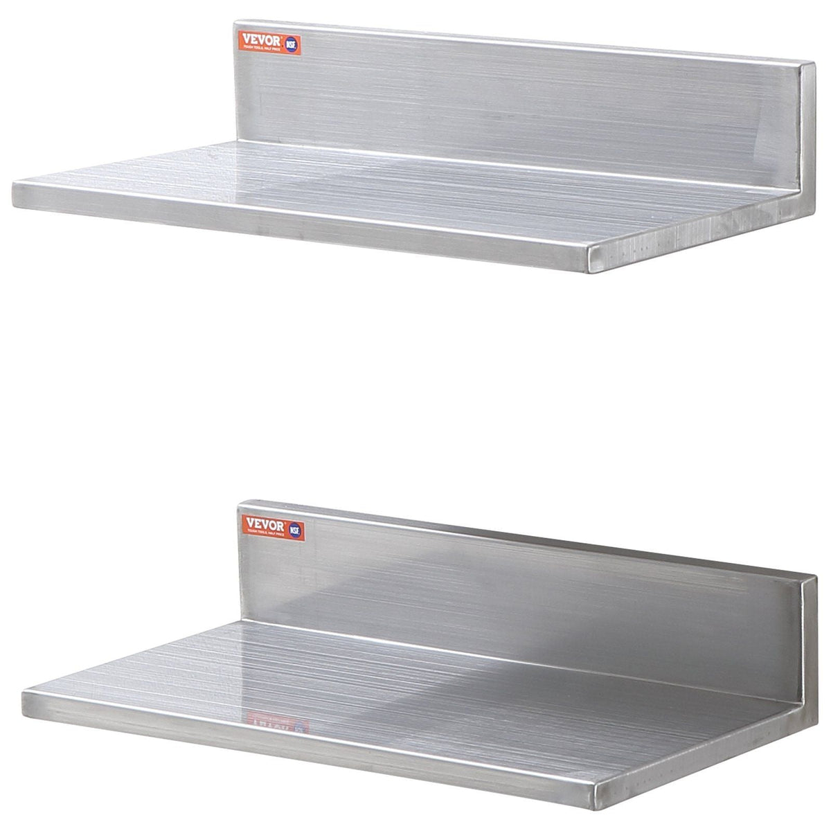 8.6" x 16" Stainless Steel Shelf, Wall Mounted Floating Shelving with Backsplash, 44 lbs Load Capacity Commercial Shelves, Heavy Duty Storage Rack for Restaurant, Bar, Home, and Hotel (2 Packs)