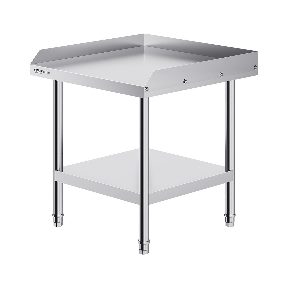 Stainless Steel Work Table, 24 x 24 x 26 Inch Commercial Food Prep Worktable, 3-Sided Backsplash Heavy Duty Prep Worktable, Metal Work Table with Adjustable Height for Restaurant Home Hotel