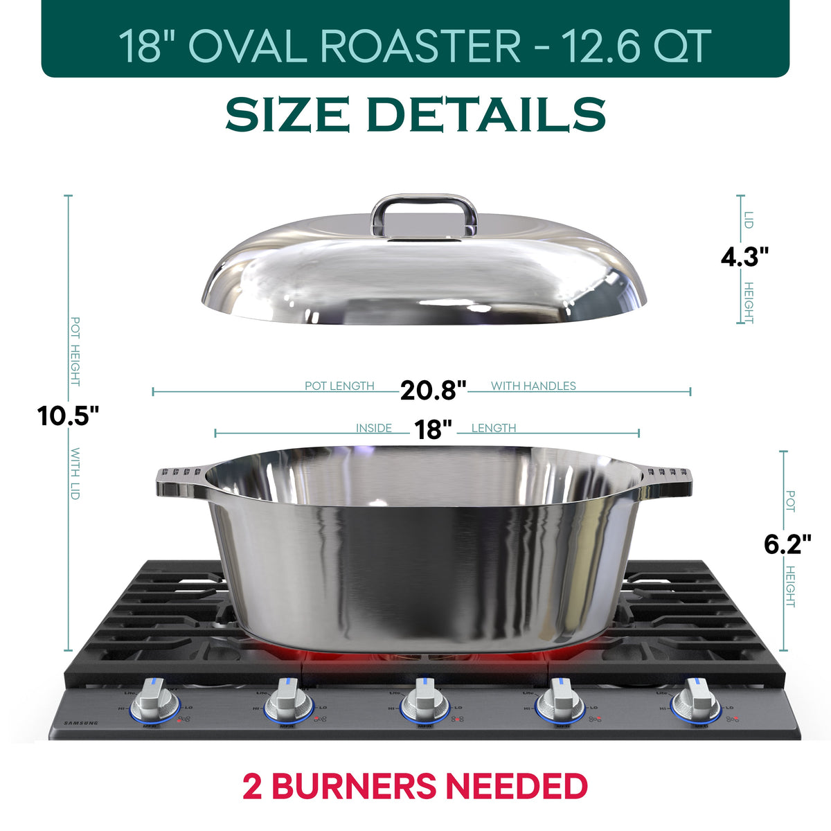 Oval Dutch Oven with Lid - 12.6 Quart (18 Inch)